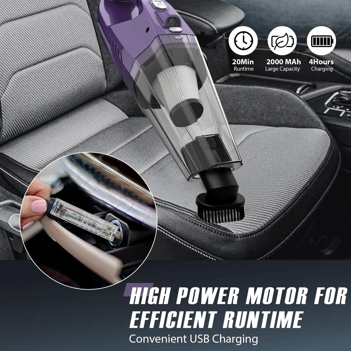 Handheld Vacuum Cordless,Car Hand Vacuum Cordless Rechargeable with Multi Accessories/LED Light,Lightweight Mini Portable Dust Busters Cordless Rechargeable for Car,Office and Home Cleaning Bossdan