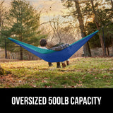 GORILLA GRIP Durable Portable Camping Hammock, Holds 500lbs with Heavy Duty Tree Straps, Comfortable Travel Swing, Camp Hammocks, Easy to Use and Install, Outdoor Essentials, Blue, 10x6.5 FT GORILLA GRIP