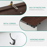 YITAHOME Hall Tree with Bench and Shoe Storage, Mudroom Storage Modern Shoe Cabinet with Bench & 9 Double Prong Hooks, for Entryway & Living Room, Walnut & Off-White YITAHOME