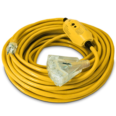 100 ft - GFCI 12 Gauge Heavy Duty Extension Cord - 3 Outlet SJTW - Indoor/Outdoor Extension Cord by Watt's Wire - 100' 12-Gauge Grounded 15 Amp Extension Cord - GFCI Extension Cord Watt's Wire