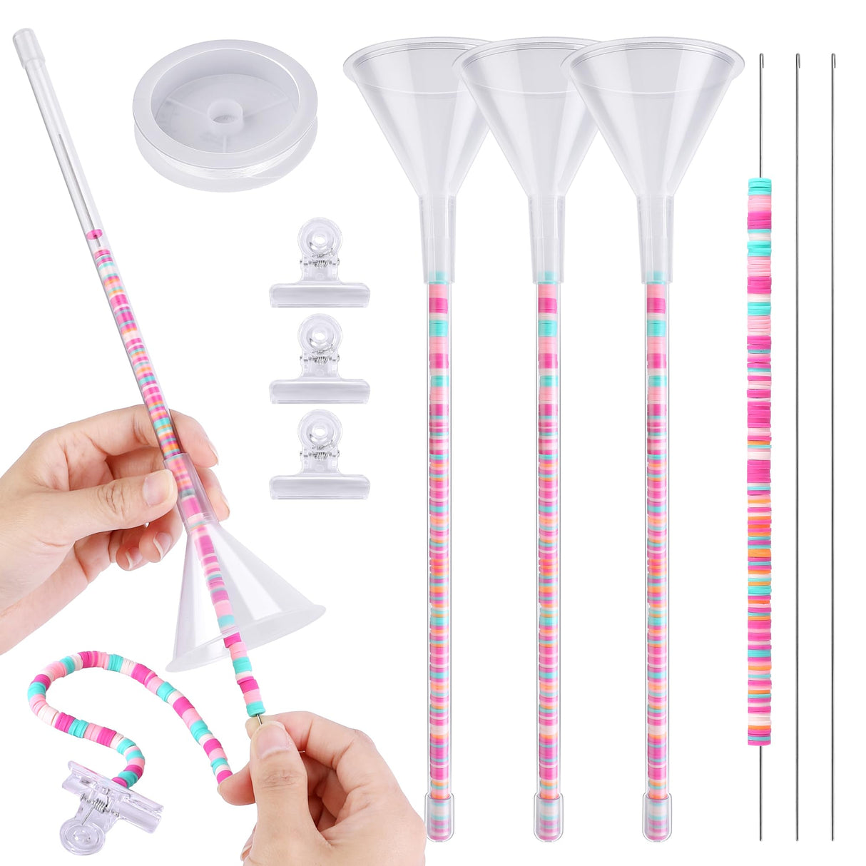 codree 3 Pack Beading Funnel Bracelet Making Kit- Clay Bead Beading Tools Kit- Beading Funnel Beading Needles for 0.24" Clay Beads Jewelry Making, Bracelets, Necklaces (Not Include Clay Beads) codree
