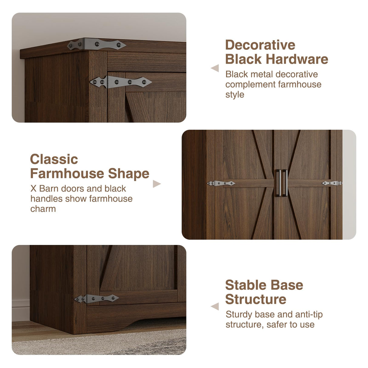 Befrases 72" H Farmhouse Storage Cabinet with Adjustable Shelves, Large Pantry Organize with 2 Barn Doors, Tall Freestanding Cabinet for Kitchen, Bathroom/Garage/Basement/Living/Utility Room, Brown Befrases