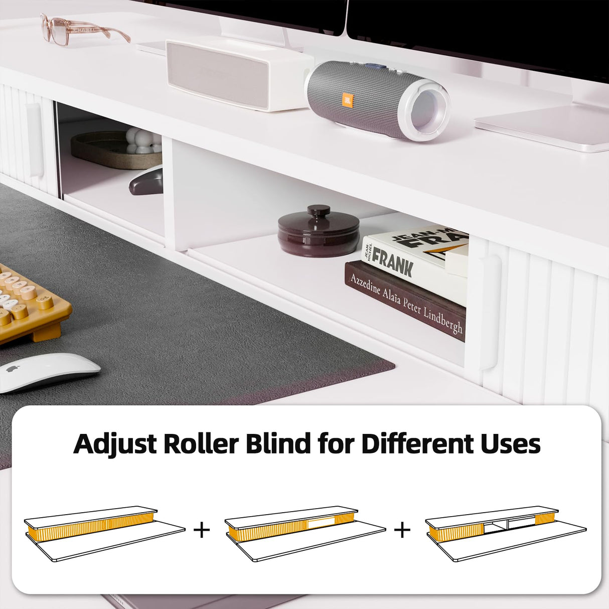 JOY worker Height Adjustable Electric Standing Desk with Storage Shelves, 55 Inch Table with Built-in Monitor Stand, Sit Stand Desk with 2 Hooks for Home Office, White JOY worker