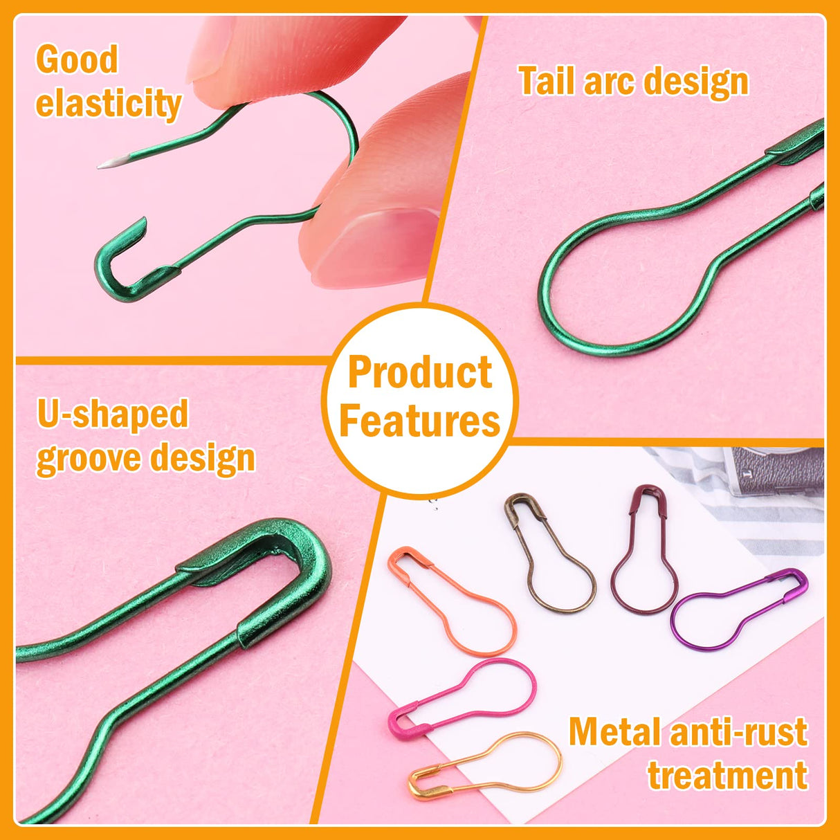 Kollase Stitch Markers, 300 pcs Crochet Markers, Metal Stitch Markers for Crocheting, Crochet Accessories and Supplies, Stitch Markers for Knitting and Crocheting, Safety Pins for Fabric and Paper Kollase