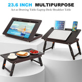 Nnewvante Drawing Table Foldable Drafting Desk with Adjustable Height & Angle Bamboo Drawing Board Easel with Tablet and Phone Slots for Painting, Drafting, Writing, Reading Nnewvante