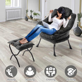 Congermom Lazy Chair with Folding Ottoman,Leisure Sofa Chair,Soft Fabric Armchair with Armrests and Side Pockets, Reading Chair with Footrest for Living Room, Bedroom, Office (Plush Dark Grey) Congermom