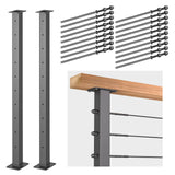 Deck Man 2Pack Deck Railing Posts Stainless Steel Cable Railing Post(2"×2") with 1/8 Cable Railing Kit, Level drilled (2, Black, 40.5 inch) Deck Man