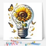 Framed Paint by Numbers Kit for Adults Beginner, Sunflower Easy Paint by Number Kits on Canvas Framed, Butterfly DIY Acrylic Oil Painting by Numbers with Frame for Gift Home Decor 10 x 10 inch GEEHEIY