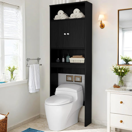 Tydaris Over The Toilet Storage Cabinet – Wood Bathroom Shelf Above Toilet with Double Doors, Bathroom Storage Cabinet Organizer, Black Tydaris