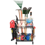 Mythinglogic Garden Tool Organizer for Garage, Yard Tool Rack with Wheels, Garage Organizers and Storage Holder for Yard Tools (Deluxe Tower) Mythinglogic