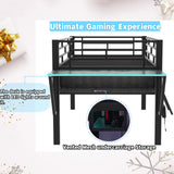Linique Black Twin Size Gaming Loft Bed with Desk, LED Lights, and Staircase Linique