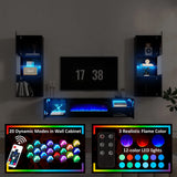 AMERLIFE Wall Unit Entertainment Center with 36" Electric Fireplace, Includes 68" Floating Fireplace TV Stand, 2 x Wall Cabinets, Modern LED Light Media Console Table for Living Room, Black/White AMERLIFE