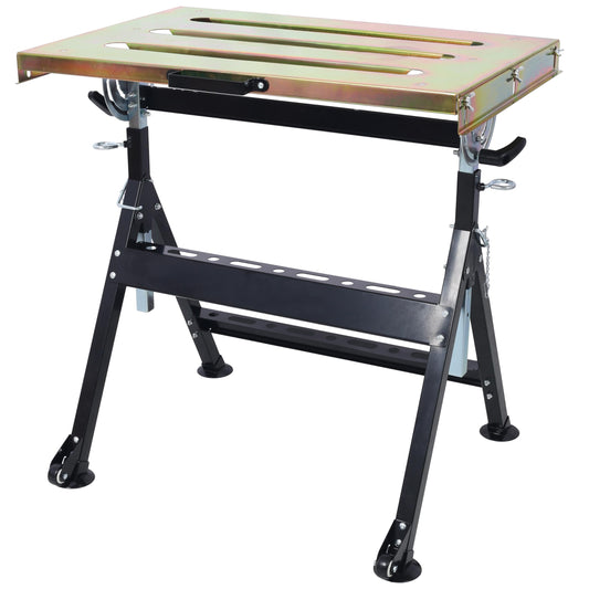 30"x20" Welding Table, Portable Welding Workbench Table on Wheels with Three Slot, Adjustable Angle & Height, 400lbs Load Capacity Steel Folding Work Bench with 2 Fixed Wheels, Black - WoodArtSupply