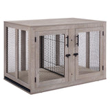 unipaws Extra Large Dog Crate Furniture with Divider for 2 Dogs, Wooden Dog Kennel for XLarge Breed, Indoor Decorative XL Wood Dog Cage, Inside Side End Table Crate with Tray, for Dogs Up to 90 lbs unipaws