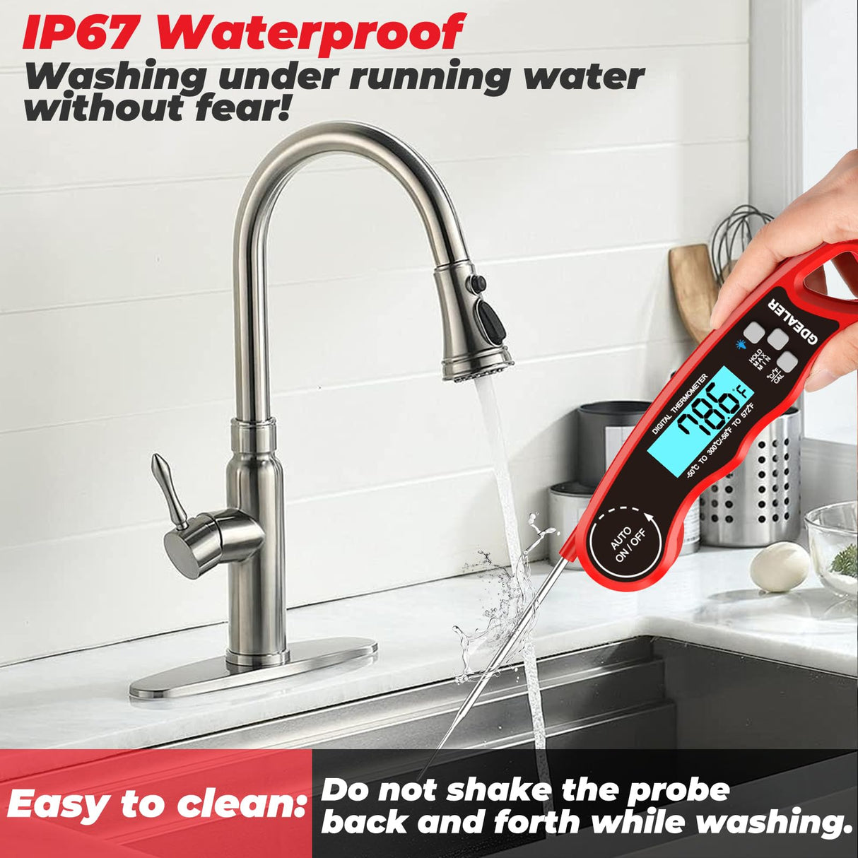 GDEALER Meat Thermometer Digital Instant Read Food Thermometer Waterproof Ultra-Fast for Grill Cooking Kitchen with Backlight & Calibration GDEALER