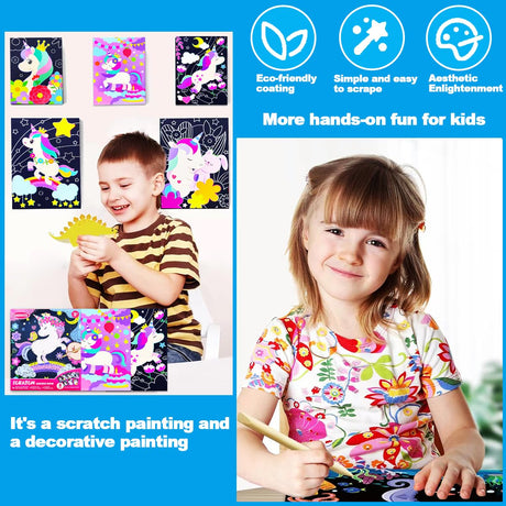 JUNQIU Scratch Art for Kids, Unicorns Black Rainbow Scratch Art Paper Set-Arts and Crafts & Supplies, DIY Activity & Party Games, Gifts for Toddlers, Girls & Boys Ages 3, 4, 5, 6, 7, 8 JUNQIU US