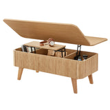 3 in 1 Lift Top Coffee Table, Fluted Convertible Coffee Tables Converts to Dining Tables, Modern Oval Wooden Center Table with Storage for Living Room Office Small Space, Partial Assembly (Natural) ORRD