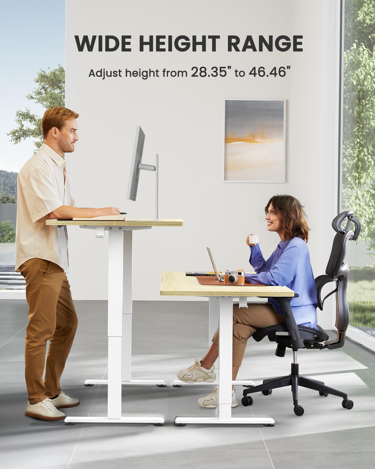 ErGear Height Adjustable Electric Standing Desk, 63x 28 Inches Sit Stand up Desk, Large Memory Computer Home Office Desk (Natural) - WoodArtSupply