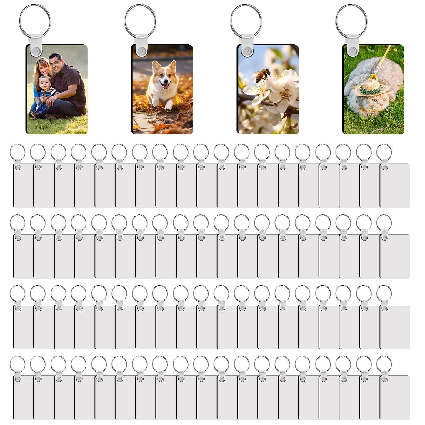 LaiHiulaan 240Pcs Sublimation Keychain Blanks Rectangle Bulk Products Double Sides 80 MDF Sublimation Keychains Blank with 160 Rings and Clips Heat Transfer for Craft