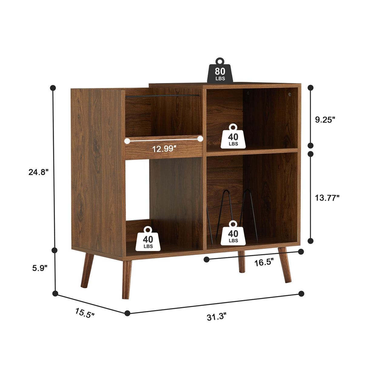 affeivul Mid-Century Vinyl Storage Cabinet Table with Solid Wood Legs, Turntable Stand with Power Outlet Holds up to 200 Albums, Record Player Holder Display Shelf, End Table for Bedroom Living Room affeivul