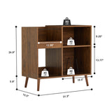 affeivul Mid-Century Vinyl Storage Cabinet Table with Solid Wood Legs, Turntable Stand with Power Outlet Holds up to 200 Albums, Record Player Holder Display Shelf, End Table for Bedroom Living Room affeivul