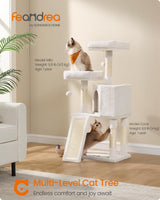 Feandrea Cat Tower, Cat Tree for Indoor Cats, 45.3-Inch Cat Condo with Scratching Post, Ramp, Perch, Spacious Cat Cave, for Kittens, Elderly Cats, Adult Cats, Small Space, Cream White UPCT141W02 Feandrea