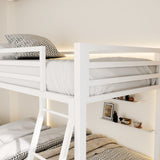 Heavy Duty ikalido Twin Over Twin Metal Bunk Bed with Safety Guard Rail and Ladder in Matte White ikalido