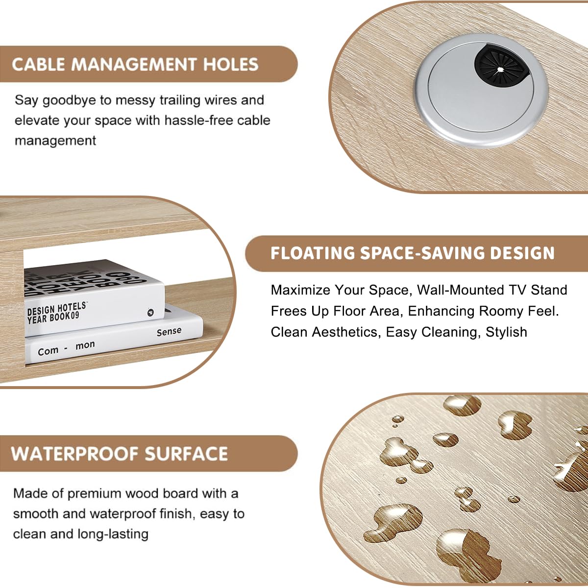 GHC Floating TV Stand, Wall Mounted Entertainment Center and Cabinet Shelf, TV Console with Storage, Media Console for DVD Player, Space-Saving Under TV Shelf for Living Room (Natural Oak) GHC