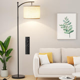 Ambimall 60" Floor Lamp with Remote Control and Stepless Dimmable Bulb, Colors Temperature & Brightness Adjustable, Modern Floor Lamps for Living Room（Beige Shade & Black Pole） Ambimall