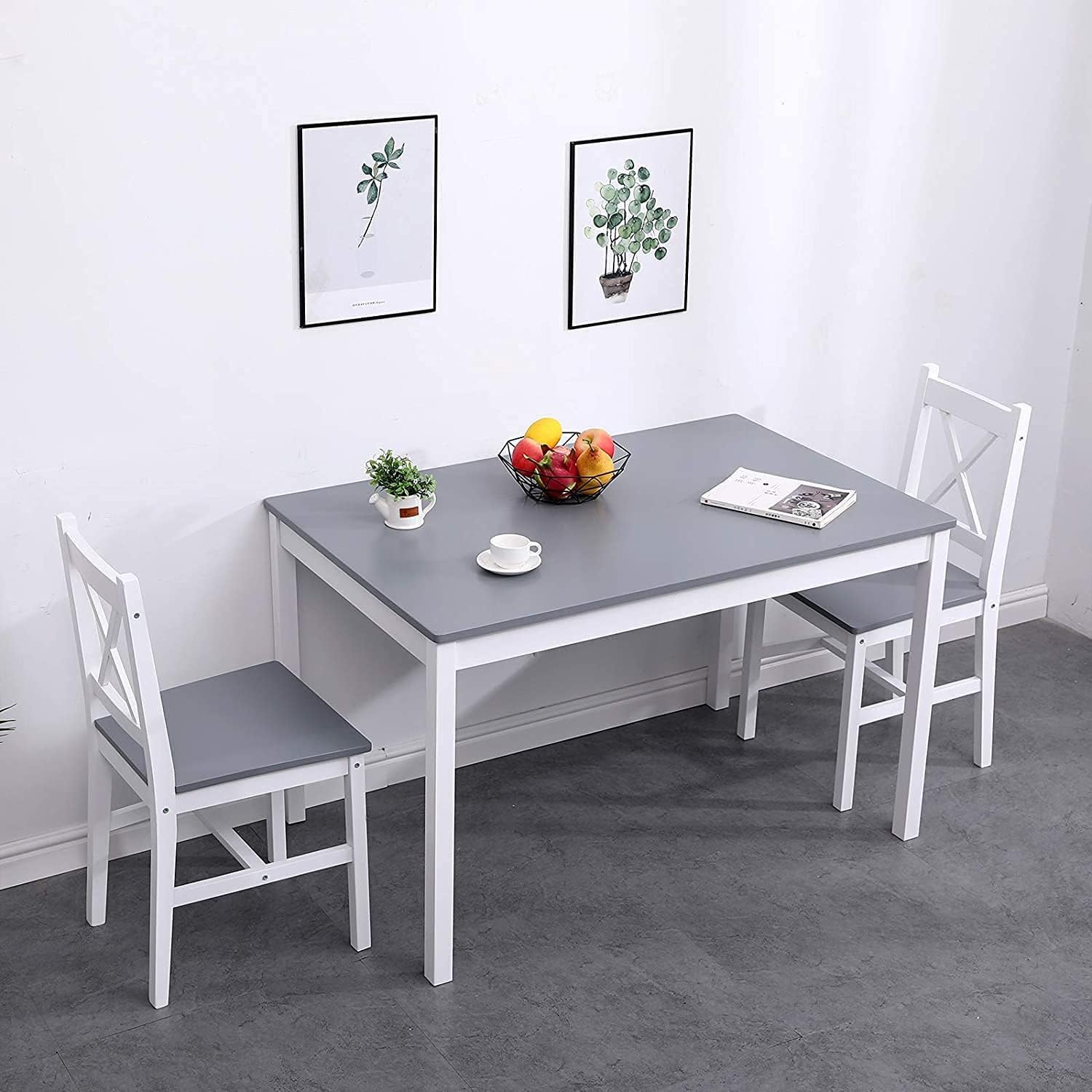 SogesPower Dining Table Set for 4, 5-Piece Wood Kitchen Dining Table Set with 4 Chairs for Kitchen Dining Room Restaurant Small Space, Grey&White - WoodArtSupply