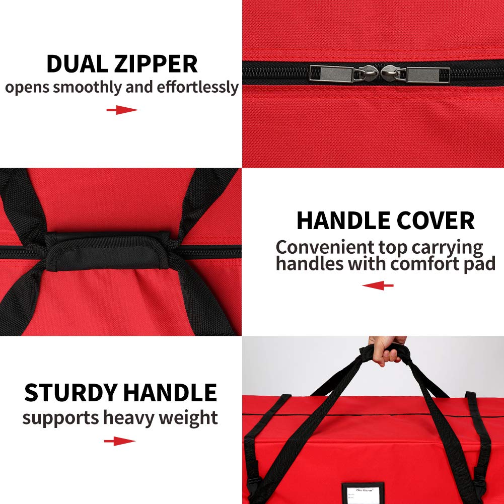 OurWarm Christmas Tree Storage Bag Extra Large Heavy Duty Storage Containers for 8 Ft Artificial Tree 600D Oxford Xmas Holiday Tree Storage Bags with Reinforced Handles Zipper, Red 50" x 15" x 20" OurWarm