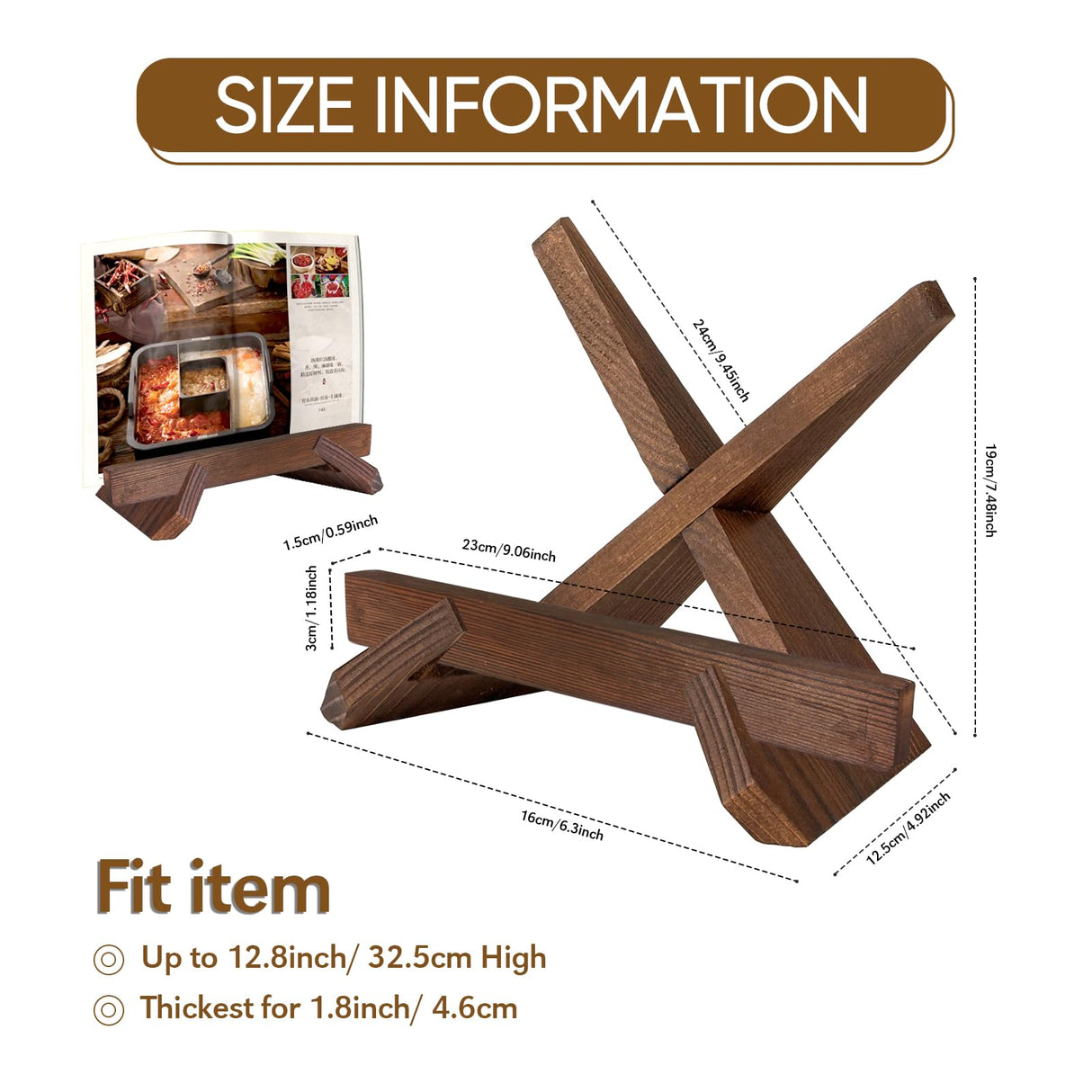 Cookbook Stand, Stylish Recipe Book Holder, Wooden Cookbook Holder, Multifunctional Photo Picture Frame Display Stand Cook Book Holder Stand for Home Kitchen Counter Tabletop Decor Openfly