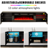 AMERLIFE Floating TV Stand with 36" Electric Fireplace, High Gloss Finish Wall Mounted Fireplace Entertainment Center with Storage for TVs Up to 78", Black AMERLIFE