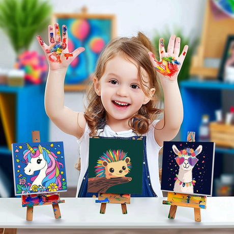 AILIBUT Paint by Numbers for Kids Ages 8-12 & Beginners - 4 Pack Animal Canvas Art Kits with Framed Painting - Easy DIY Color by Number Set for Children, Home Decor & Gifts (8x8 Inch) AILIBUT