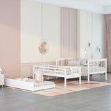 CITYLIGHT Twin Over Full Bunk Beds with Twin Size Trundle & Stairs, Solid Wooden Bunk Bed Twin Over Full Size with Storage Stairway and Guard Rail for Bedroom, Dorm, Kids, Teens, Adults (White) CITYLIGHT