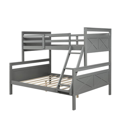 Majnesvon Grey Twin Over Full Bunk Bed Frame with Ladder and Guardrail, Convertible to Two Beds - WoodArtSupply