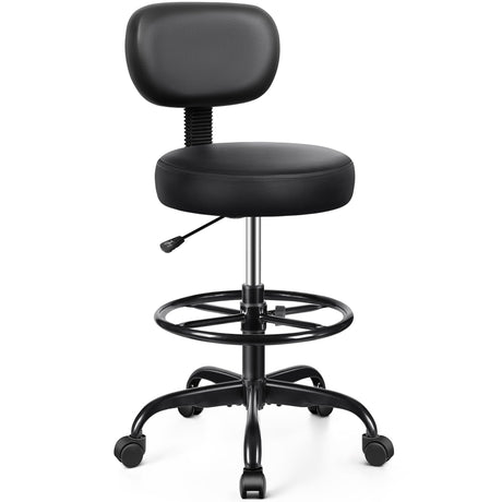 Brick Attic Drafting Chair with Backrest – Adjustable Foot Rest Rolling Stool with Wheels, PU Leather Swivel Stool for Office Spa Studio Lab Counter Salon Home Work Bar Kitchen Shop(Black) Brick Attic