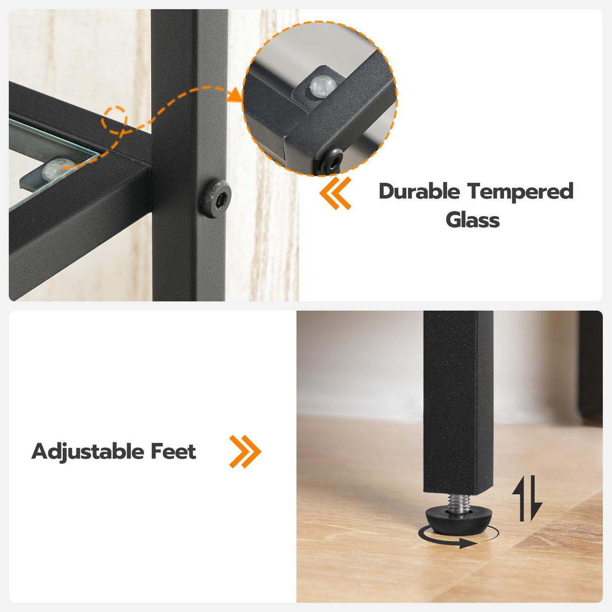 HOOBRO 3-Tier Bookcase, Tempered Glass Bookshelves, Record Storage Rack with Side Fence, Storage Shelves for Bathroom, Slim Shelving Unit for Living Room, Home Office, Black BK81CJ01 HOOBRO