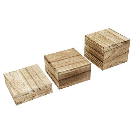 MOOCA Customizable Wooden Display Risers Set - 3 Different Height Stands for Jewelry, Watches, Cosmetics, and Accessory, Oak Color MOOCA