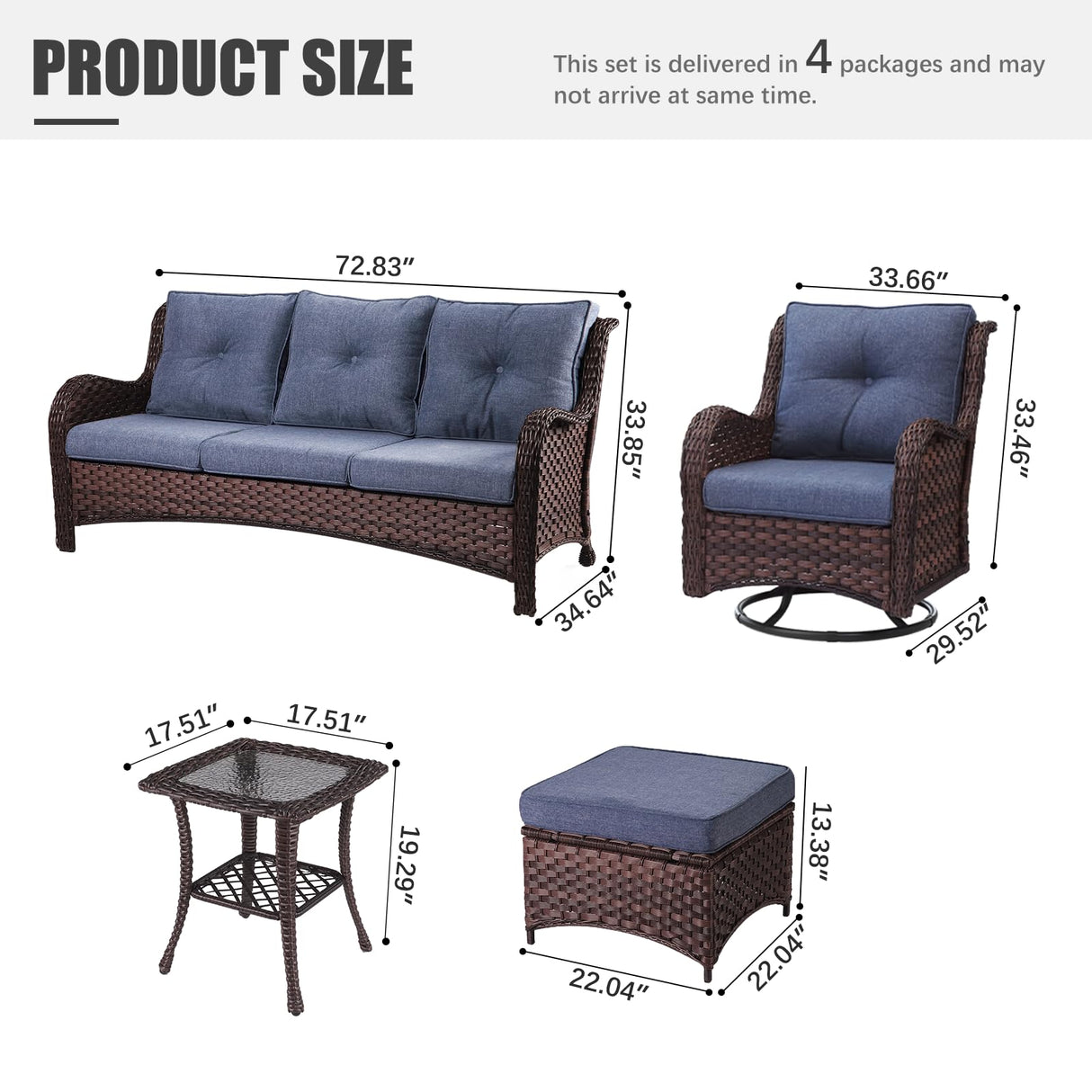 LayinSun 6 Pieces Outdoor Patio Furniture Set, Rattan Wicker Sectional Swivel Rocker Chairs Sets with Ottomans, Swivel Glider Chairs, and Coffee Table LayinSun