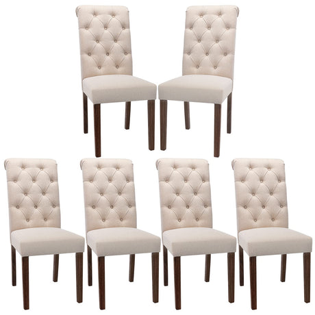 COLAMY Button Tufted Dining Chairs Set of 6, Accent Parsons Diner Chair Upholstered Fabric Dining Room Chairs Stylish Kitchen Chairs with Solid Wood Legs and Padded Seat - Dark Beige COLAMY