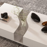 MOUMON Modern Coffee Table with Lights & Glass Tabletop, Living Room Coffee Table with 2 Drawers, Central Table with Storage, White (55.1”W x 31.5”D x 11.8”H) MOUMON