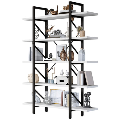 YITAHOME Industrial 5-Tier Bookshelf - Large Freestanding White Storage Unit with Sturdy Metal Frame - WoodArtSupply