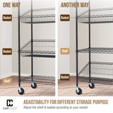 CAPHAUS NSF Commercial Heavy Duty 4 Tier Wire Shelving w/Two Trapezoid Baskets, Wheels, Leveling Feet, Storage Metal Shelf, Basement Garage Shelving Storage, Utility Wire Rack Storage Shelving Black CAPHAUS