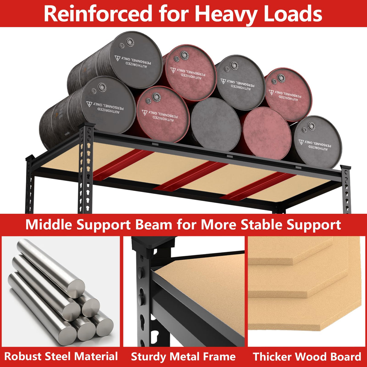 PrimeZone 60" W X 24" D X 72" H Heavy Duty Garage Storage Shelves - Adjustable Metal Shelving Unit, 5 Tier Industrial Shelves for Storage Standing Utility Rack for Warehouse, Pantry, Basement, Black PrimeZone