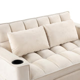 Merax 55.3" Loveseat with Pull Out Bed, Convertible Velvet Sleeper Sofa Bed with Cup Holder & USB Port, 2 Pillows, and Adjustable Backrest for Living Room or Apartments, Cream White Merax