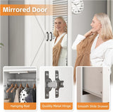 Hosnnile 72'' Armoire Wardrobe Closet with Mirror Door & Light, Farmhouse Bedroom Clothes Cabinet with 2 Doorrs + Hanging Rod + 2 Drawers, Wooden Wardrobe Cabinet with Adjustable Shelf for Bedroom Hosnnile