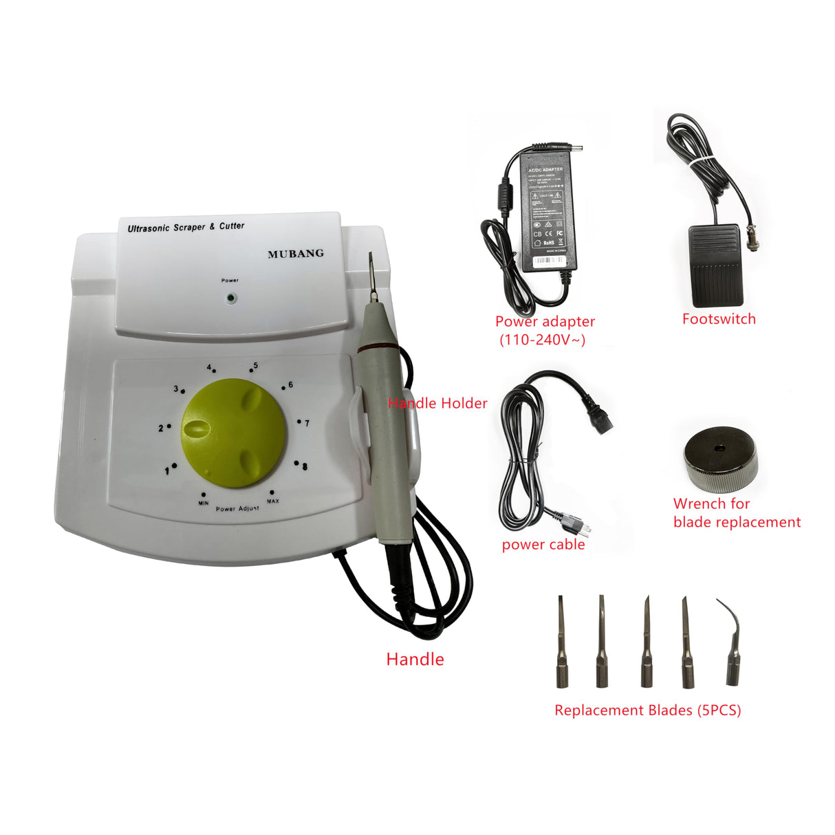 Ultrasonic Cutter for Scrapping Solder,Cutting Material,Repairing 3D Printed Models,with 5 Blades, 100V-240V~ (main body,Handles and blades) GLTL