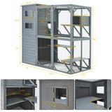 YDTOP Large Catio 4 Tiers Cat Enclosure House for Multiple Indoor Outdoor Cats with Weatherproof Roof, 4 Resting Rooms, 4 Platforms, 5 Windows, 70" H 32" W 77" L, Grey Green YDTOP