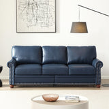KEIKI 82.68" Chesterfield Sofa, Retro Style Upholstered Faux Leather PU Couch with Storage Space, Rolled Arm, Nailhead for Living Room Bedroom Office Apartment, Navy Blue KEIKI